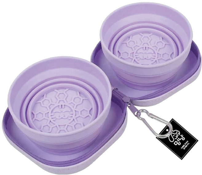 멍냥 반려동물 휴대용 마카롱 접이식 2구 식기, 퍼플, 1개