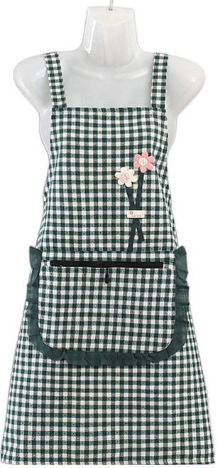 데이소이 플라워 격자 주방 앞치마 ONE SIZE, 02 블루, 1개