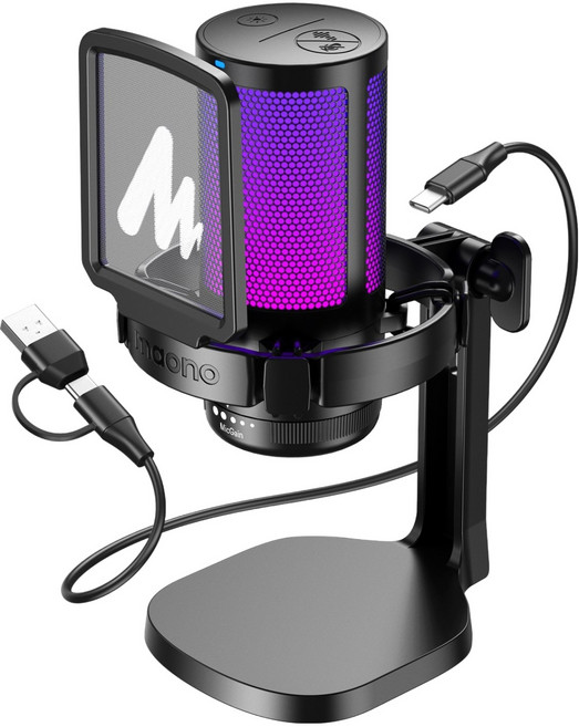 마오노 원터치 노이즈캔슬링 USB 콘덴서 방송용 녹음용 게이밍 마이크, 블랙, DGM20, 블랙