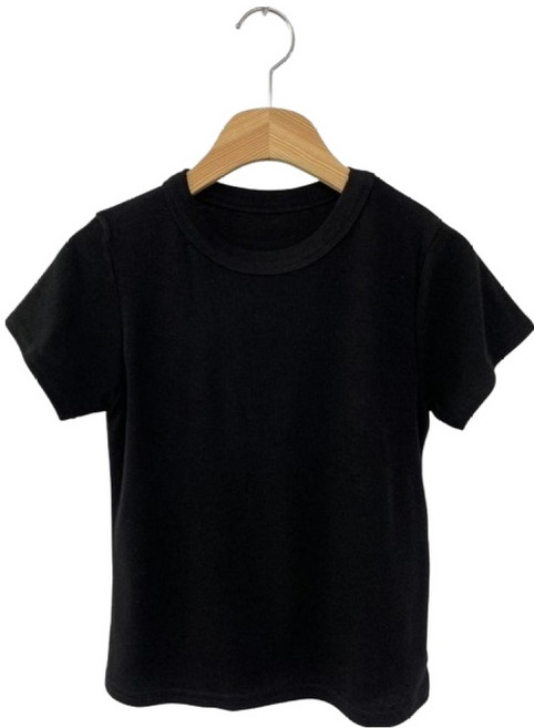 시크블랙 여성용 러헤번 쫀쫀 슬림핏 크롭 반팔 티셔츠 cpt17598k62