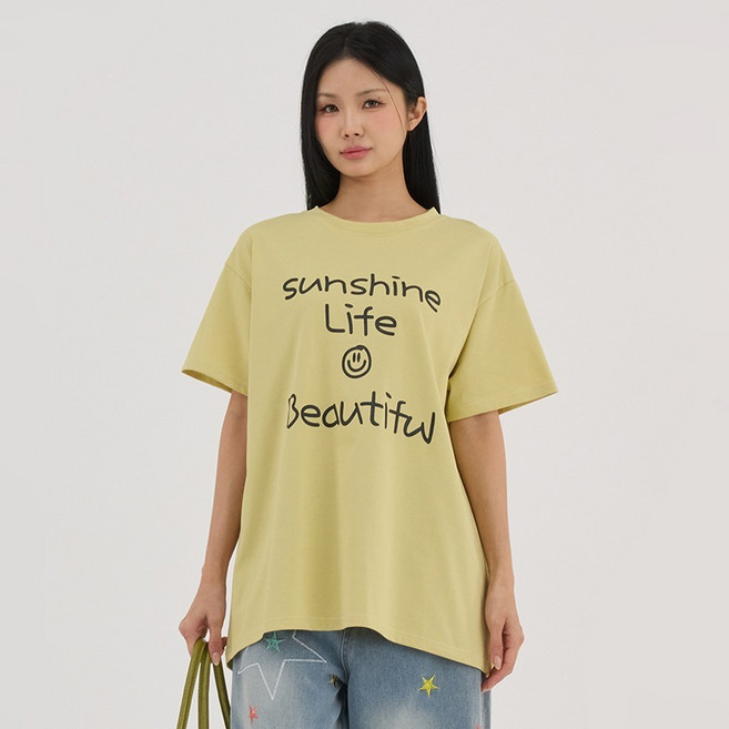 엘쏘 여성용 탄탄한 선샤인 레터링 오버핏 반팔 티셔츠