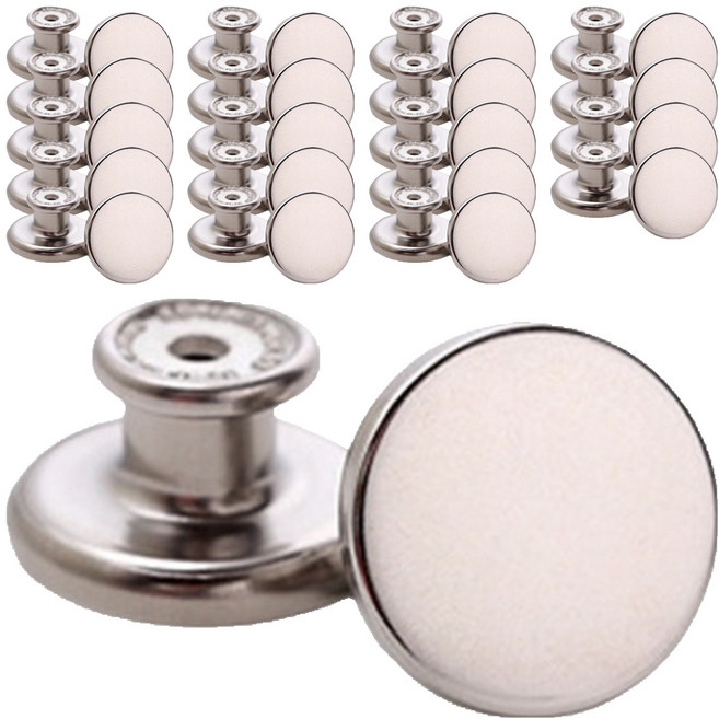 코오미 원클릭 회전 헤드 살 눌림방지 수선 요술단추 17 x 13 mm 6W0127, 20개, 무지 실버