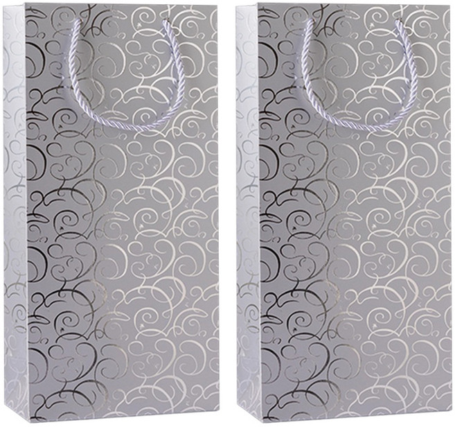 코레시스 고급 와인 선물 쇼핑백 더블 17 x 9 x 35 cm, 실버, 2개