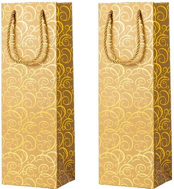 코레시스 고급 와인 선물 쇼핑백 싱글 11.5 x 9 x 35 cm, 골드, 2개