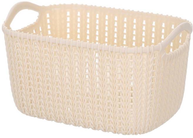 제이앤케이 인조 라탄 수납 정리 바구니, 1개, 베이지