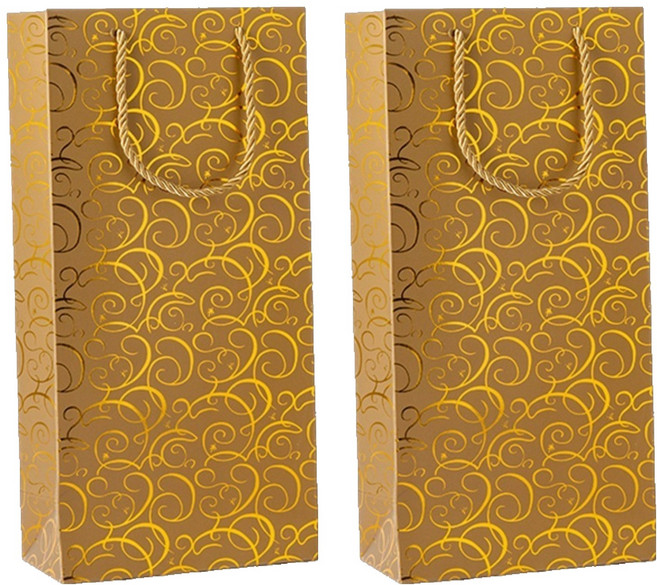 코레시스 고급 와인 선물 쇼핑백 더블 17 x 9 x 35 cm, 골드, 2개