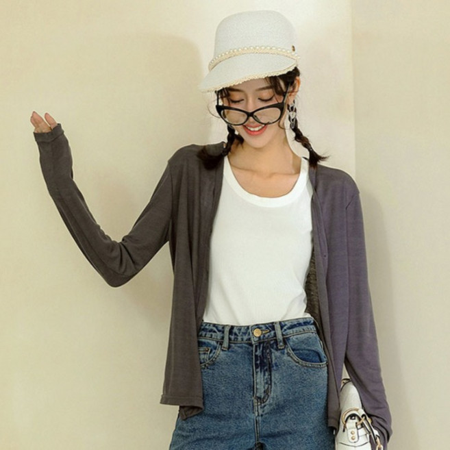 라라티나 여성용 모모 브이넥 슬림 시스루 텐셀 가디건