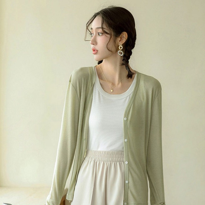 라라티나 여성용 모모 브이넥 슬림 시스루 텐셀 가디건