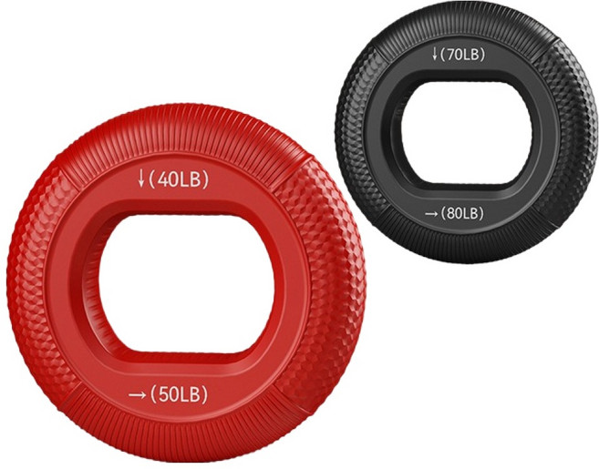 624C 실리콘 손 악력기 재활 운동 링 2p, 레드, 블랙, 1개