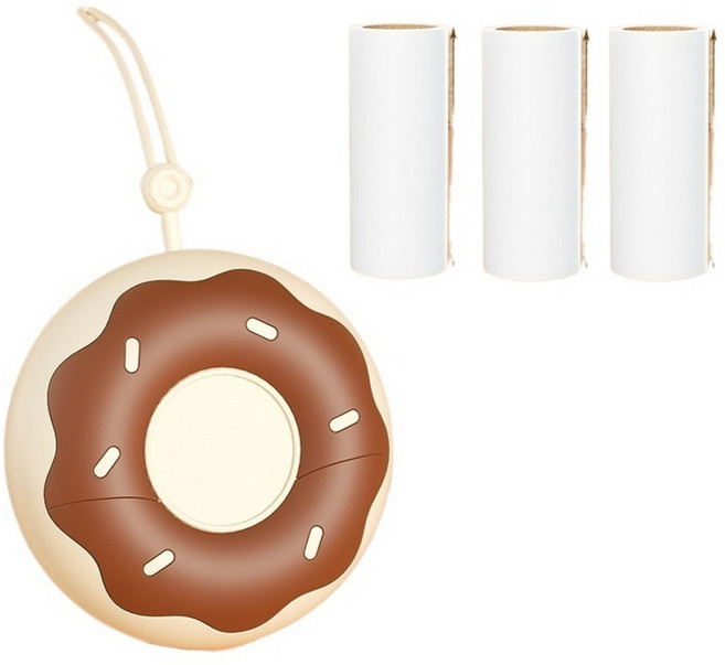 코지웰 휴대용 스티커 돌돌이 헤어 먼지제거 클리너 본품 브라운 + 리필 3p 세트, 1세트