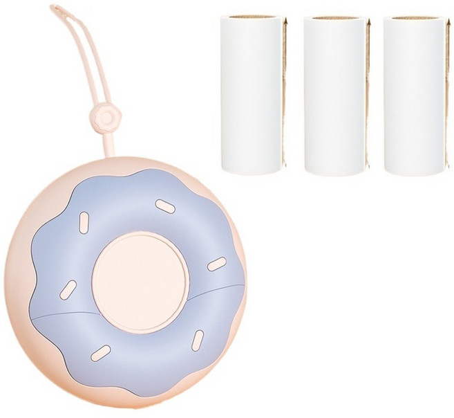 코지웰 휴대용 스티커 돌돌이 헤어 먼지제거 클리너 본품 퍼플 + 리필 3p 세트, 1세트