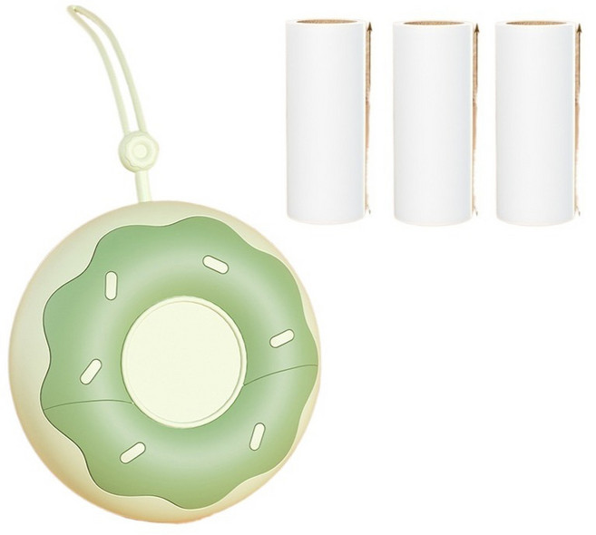 코지웰 휴대용 스티커 돌돌이 헤어 먼지제거 클리너 본품 그린 + 리필 3p 세트, 1세트