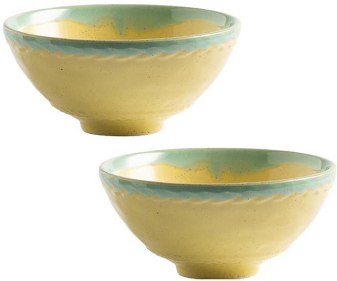 프렌치마르스 차분한 컬러 텍스처 도자기 밥공기 MMM3730, 옐로우, 2개