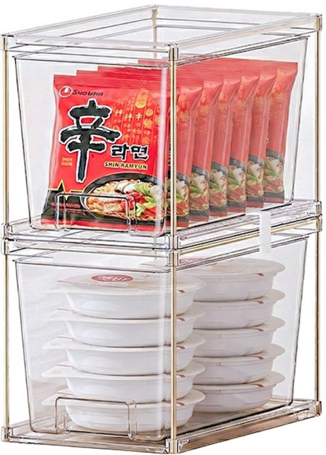 윈프라이스 프레임 팬트리 정리함, 투명 + 골드, 2개