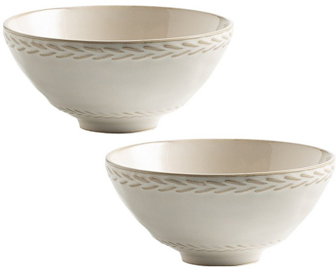 프렌치마르스 차분한 컬러 텍스처 도자기 밥공기 MMM3730, 화이트, 2개