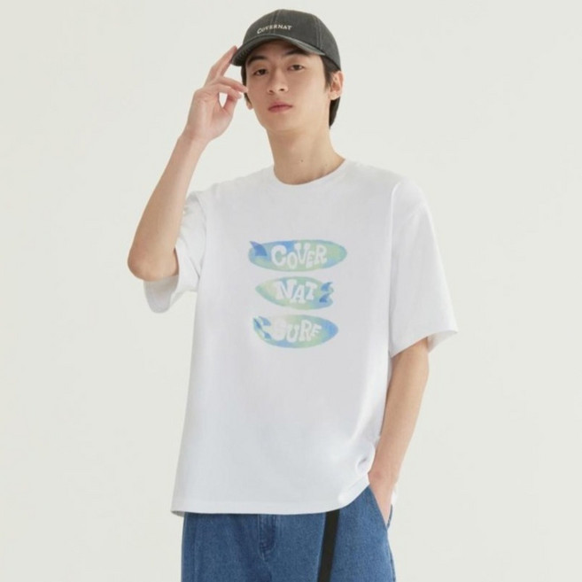 커버낫 남녀공용 서프 보드 그래픽 면 티셔츠