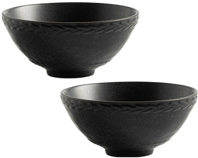 프렌치마르스 차분한 컬러 텍스처 도자기 밥공기 MMM3730, 블랙, 2개