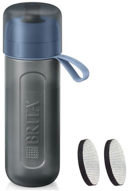 BRITA 運動隨行濾水瓶 + 微米濾芯 2個, 藍色, 1個
