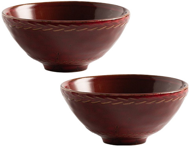 프렌치마르스 차분한 컬러 텍스처 도자기 밥공기 MMM3730, 버건디, 2개