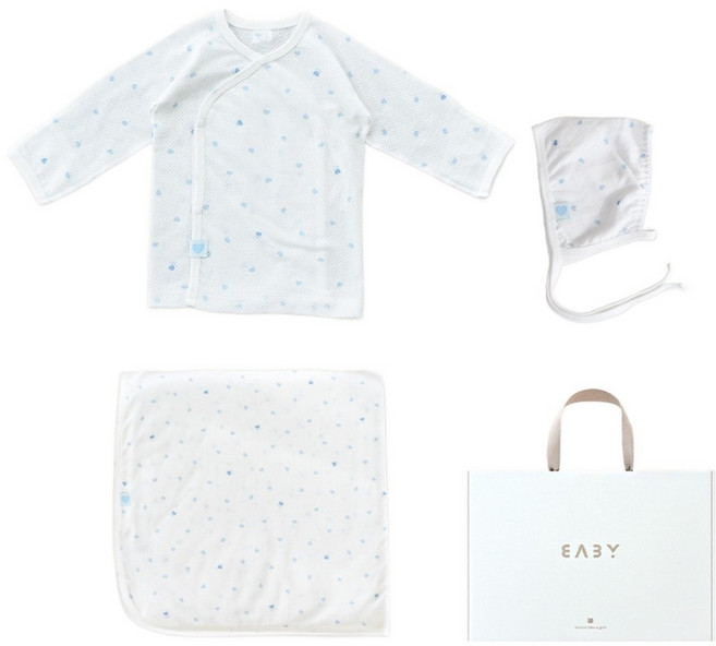 베이비앤아이 신생아용 하트 메쉬 배냇저고리 + 속싸개 + 모자 세트