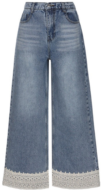 써스데이아일랜드 여성용 레이스 배색 세미 와이드 데님 팬츠 T262MJE139W