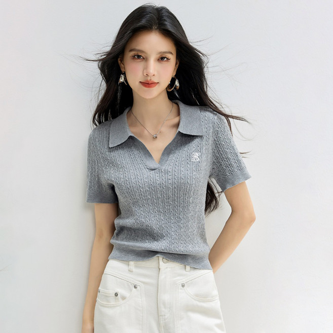 루나걸 여성용 버디이레 골지 카라 반팔 니트 L26SMKN031224