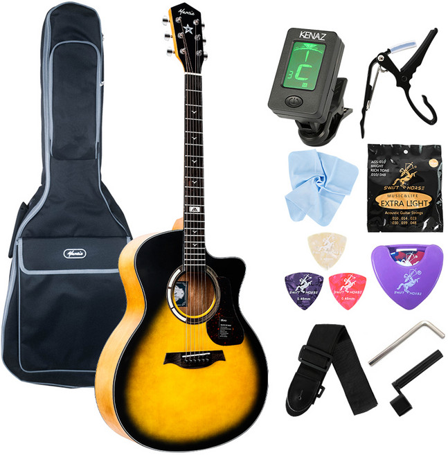 맨틱 입문용 GA바디 통기타 풀패키지 세트, GT1GC, 선버스트, 1세트