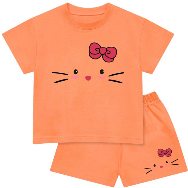 골든래빗 반팔 리본 냥이 상하의 세트