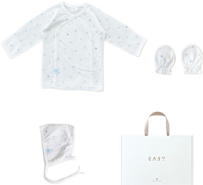 베이비앤아이 신생아용 하트 메쉬 배냇저고리 + 모자 + 손싸개 선물세트