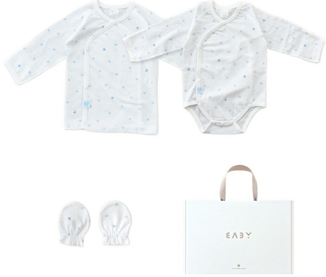 베이비앤아이 신생아용 하트 메쉬 배냇저고리 + 배냇슈트 + 손싸개 선물세트