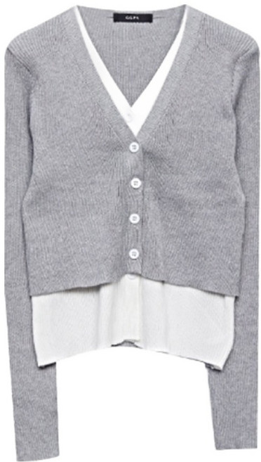 GGPX 여성용 페미닌 V넥 골지 레이어드 니트 가디건 GOACK005D