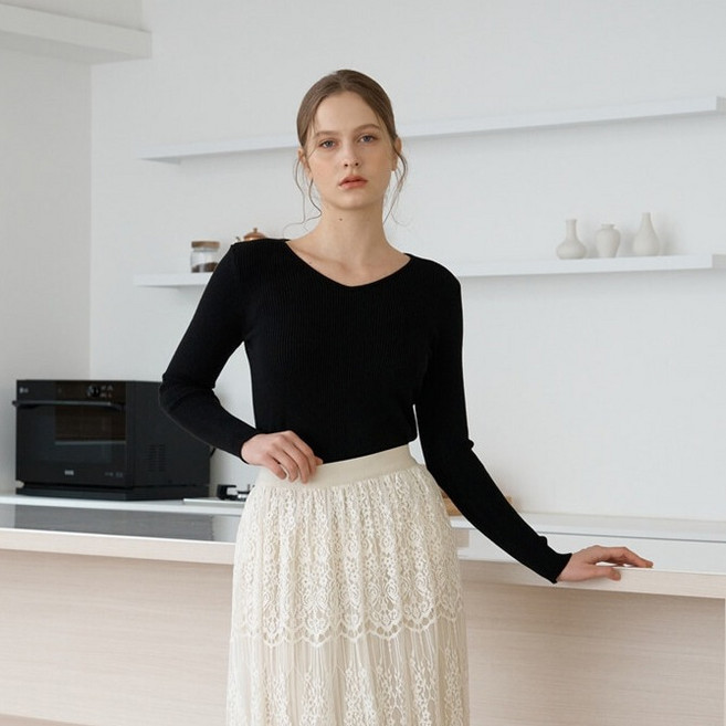 미니멈 여성용 에브리데이소프트 V넥 데일리 긴팔 니트 EC1KT006D