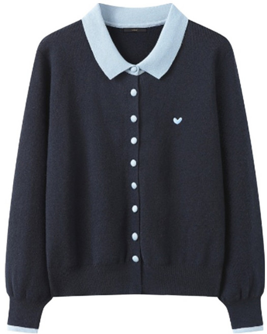 르샵 여성용 하트 자수 포인트 배색 니트 가디건 DQ1CK006A