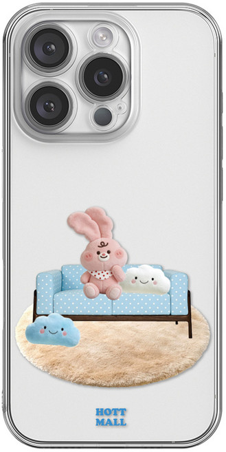 핫티몰 핑크 토끼 쿠션 프린팅 투명 휴대폰 케이스