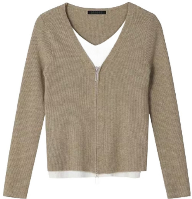 탱커스 여성용 브이넥 투웨이 집업 레이어드 배색 니트 TW3KP019L0