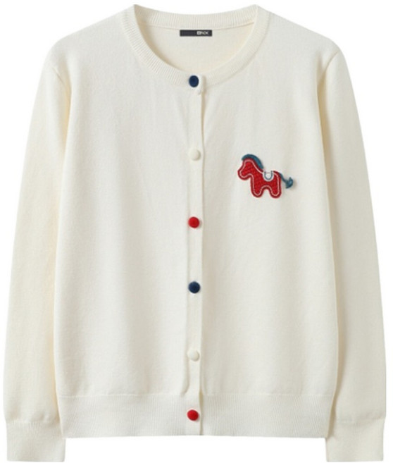 비엔엑스 여성용 홀스 패치 컬러 버튼 니트 가디건 BY1CD001L0