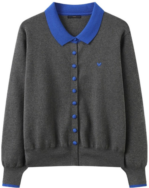 르샵 여성용 하트 자수 포인트 배색 니트 가디건 DQ1CK006A