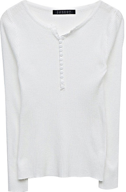 탱커스 여성용 라운드넥 페이크 버튼 슬림핏 골지 니트 TV3KP007L0