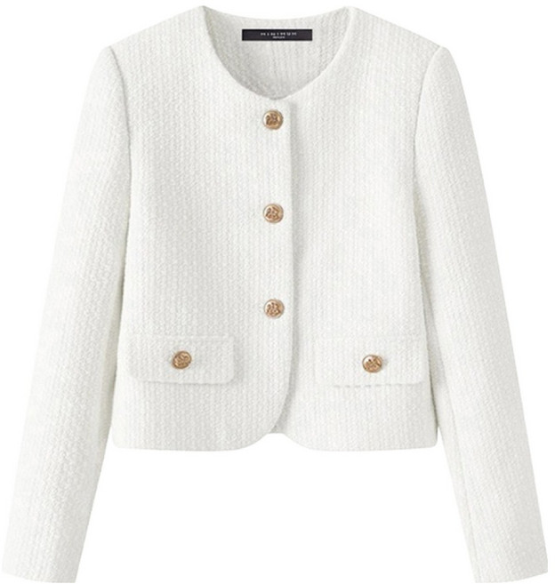 미니멈 여성용 노카라 페미닌 페이크 포켓 트위드 자켓 EA3JK014D