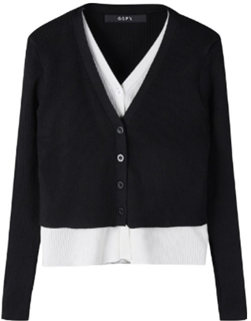 GGPX 여성용 페미닌 V넥 골지 레이어드 니트 가디건 GOACK005D