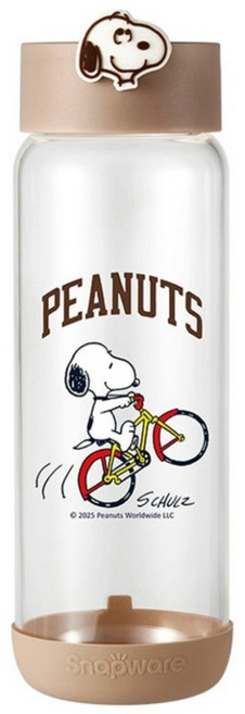 Corelle Brands 康寧餐具 SNAPWARE 手提隨行玻璃水瓶, SNOOPY 腳踏車款, 1個, 820ml