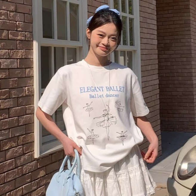 루나걸 여성용 시카버네 발레 프린팅 반팔 티셔츠 L26SMT031205