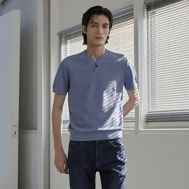 INDIAN 男士亨利領短袖針織衫 MIEBR6M3131