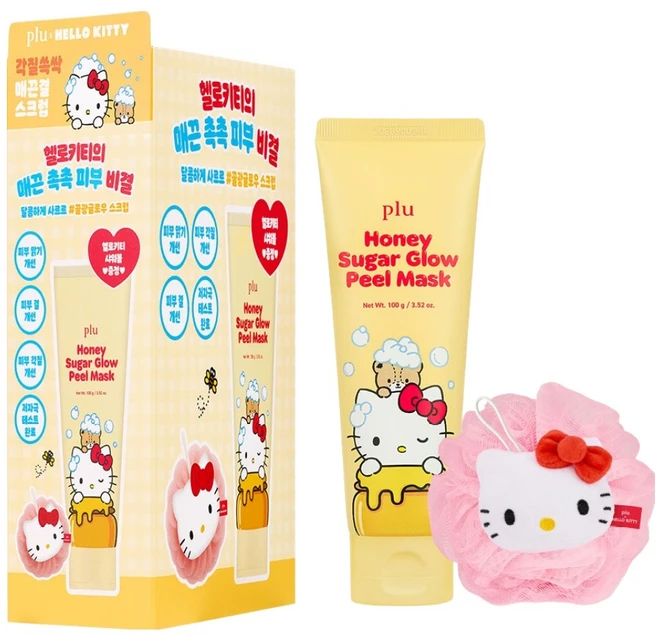 플루 산리오 헬로키티 허니 슈가 글로우 필 마스크 + 샤워볼 세트, 허니 슈가 글로우 필 마스크 100g, 1세트 - 쿠팡