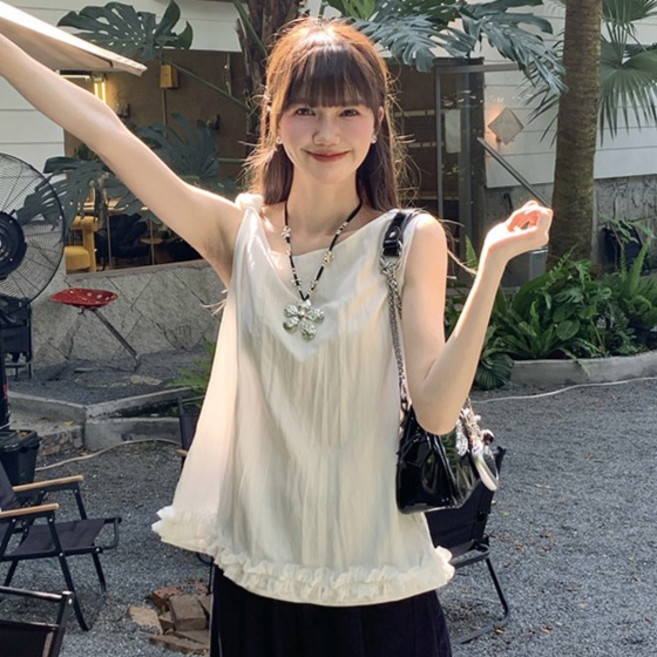 어썸풀 여성용 레자다뮤 프릴 슬리브리스 블라우스 A26SMBL031003