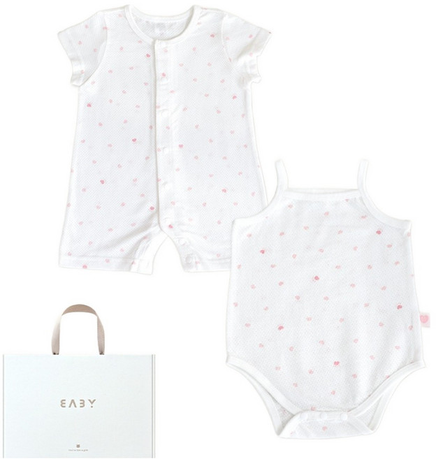 베이비앤아이 신생아용 하트 메쉬 반팔 슈트 + 나시 슈트 선물 세트 + 쇼핑백