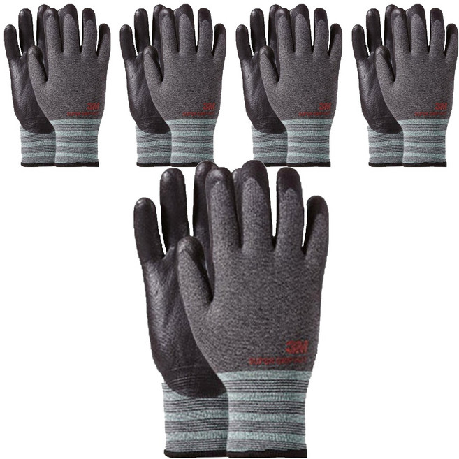 쓰리엠 슈퍼그립 핫 혹한기 기모 장갑 양손착용 세트, 그레이, 5세트