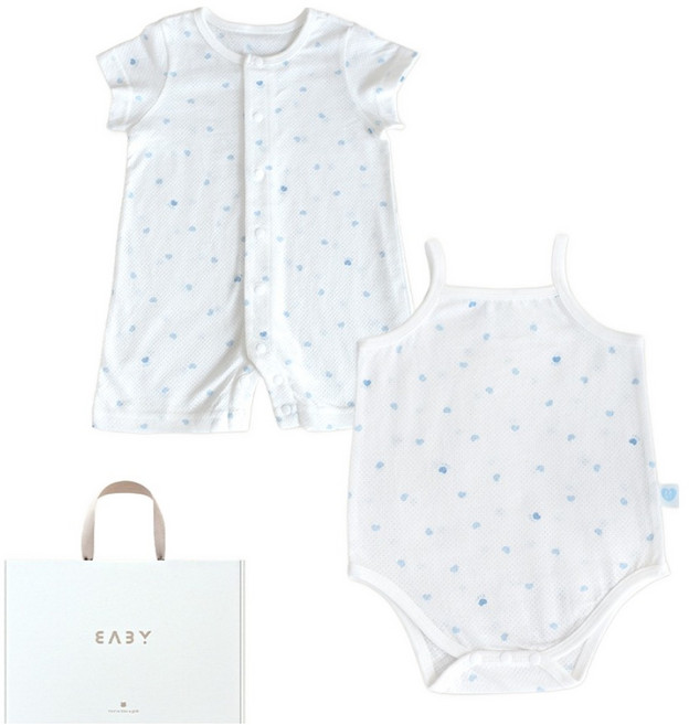 베이비앤아이 신생아용 하트 메쉬 반팔 슈트 + 나시 슈트 선물 세트 + 쇼핑백