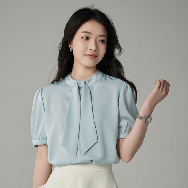 포플러앤씨 여성용 슈이자네 리본 새틴 셔츠 P26SMST031206