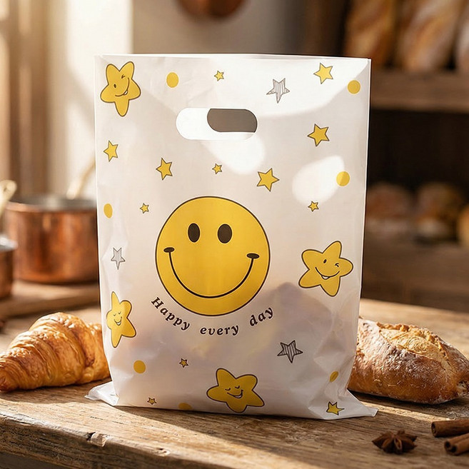 펜시픽 예쁜디자인 선물용 매장업소용 비닐 쇼핑백, 스마일, 100개